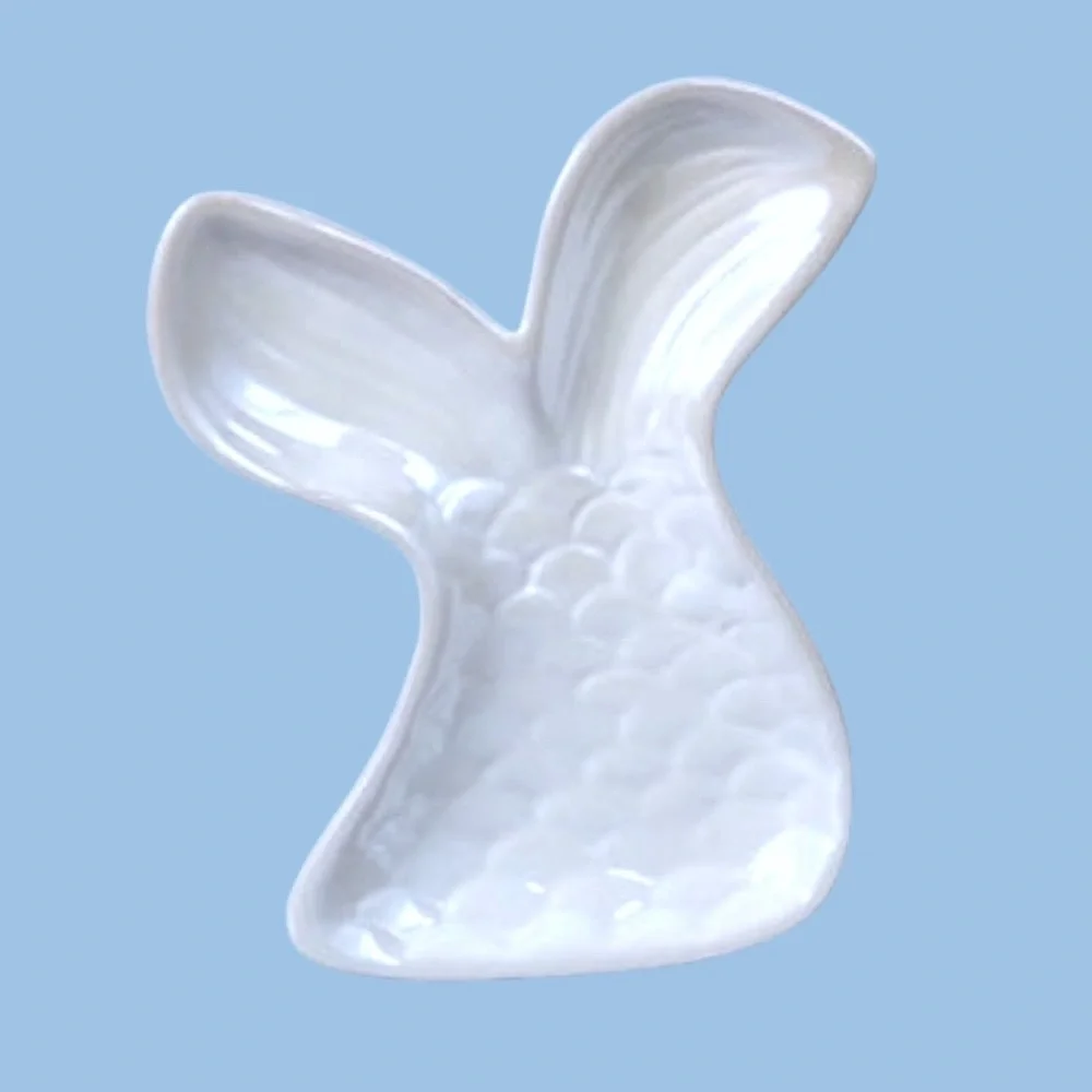 Pearlized Ceramic Mermaid Tail Decor Dish White
